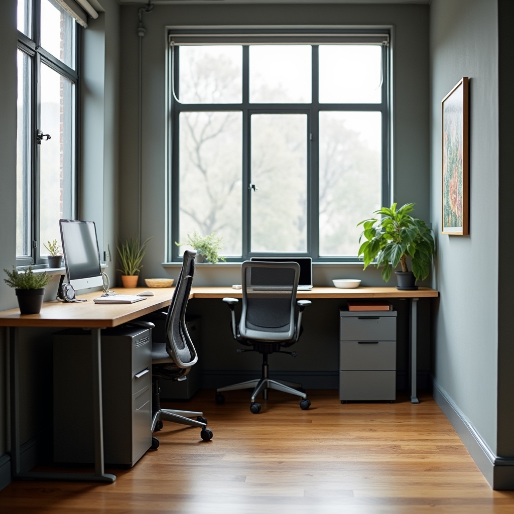 Small office desk area cleaned and organized near a window